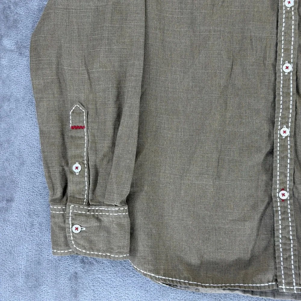 True Religion Shirt Mens M Brown Contrast Stitching Button Down EUC